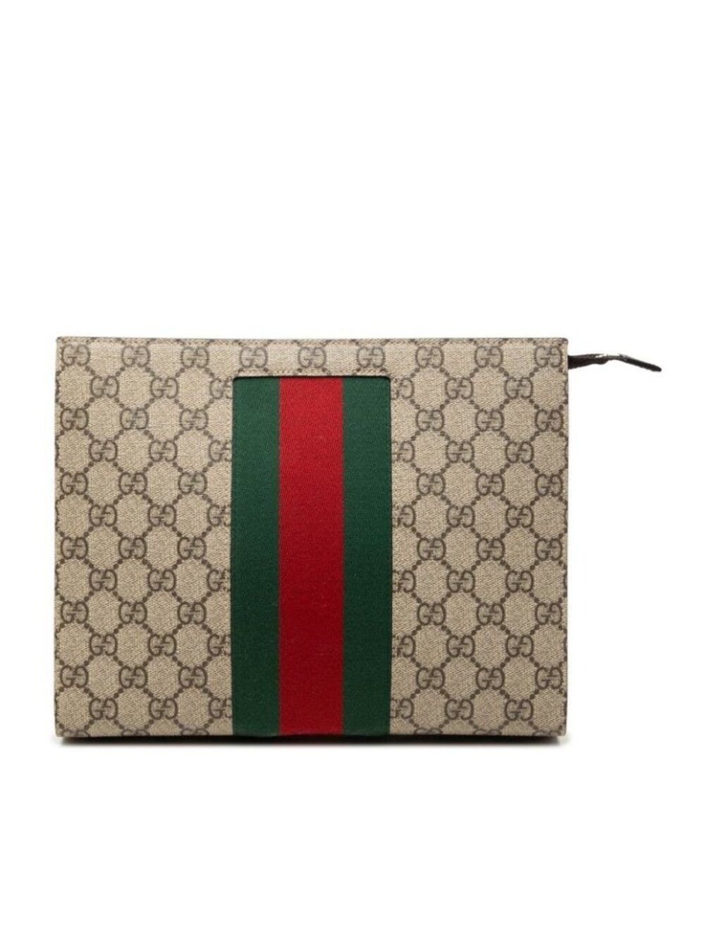 Gucci GG Supreme Sherry Line Clutch Beige Leather Canvas